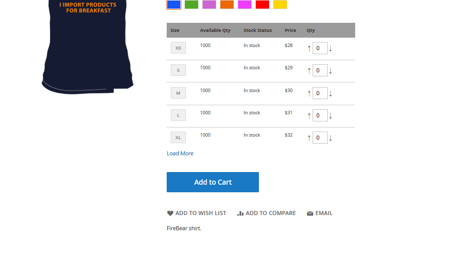 Magento 2 configurable product matrix variations