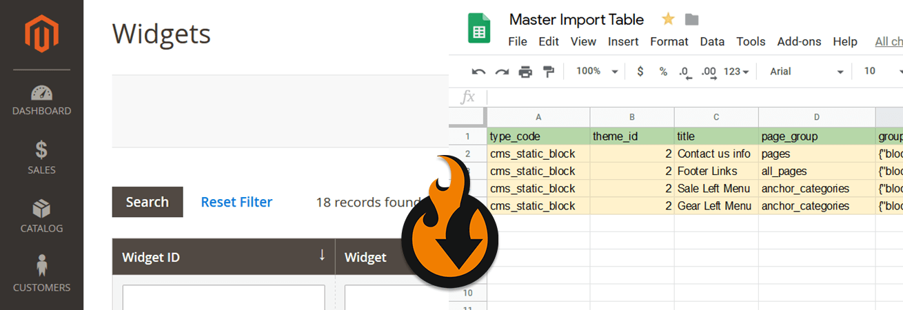 Magento 2 widgets import and export