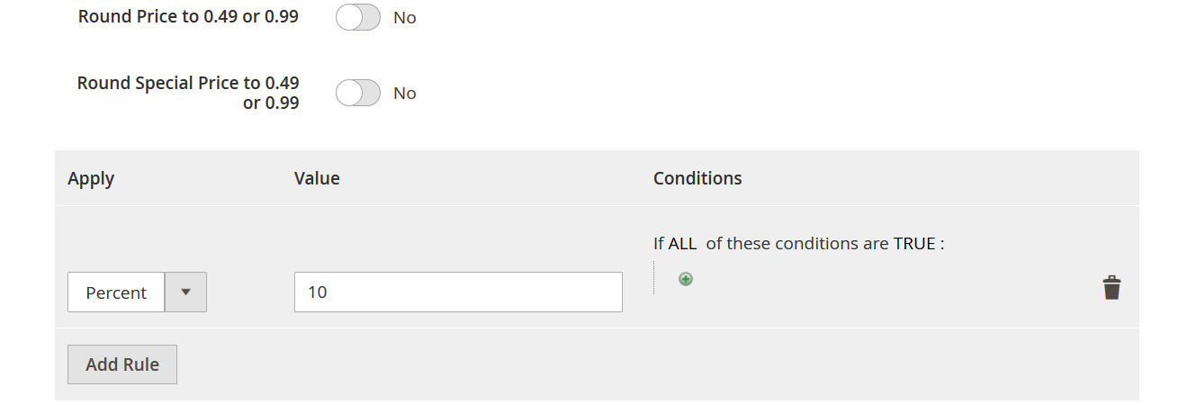 Magneto 2 price rules for import and export